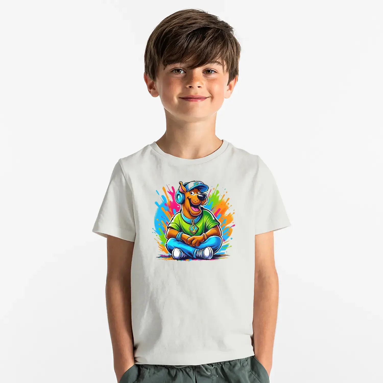 Kulaklıklı Karizmatik Köpek Baskılı Erkek Çocuk Tişört