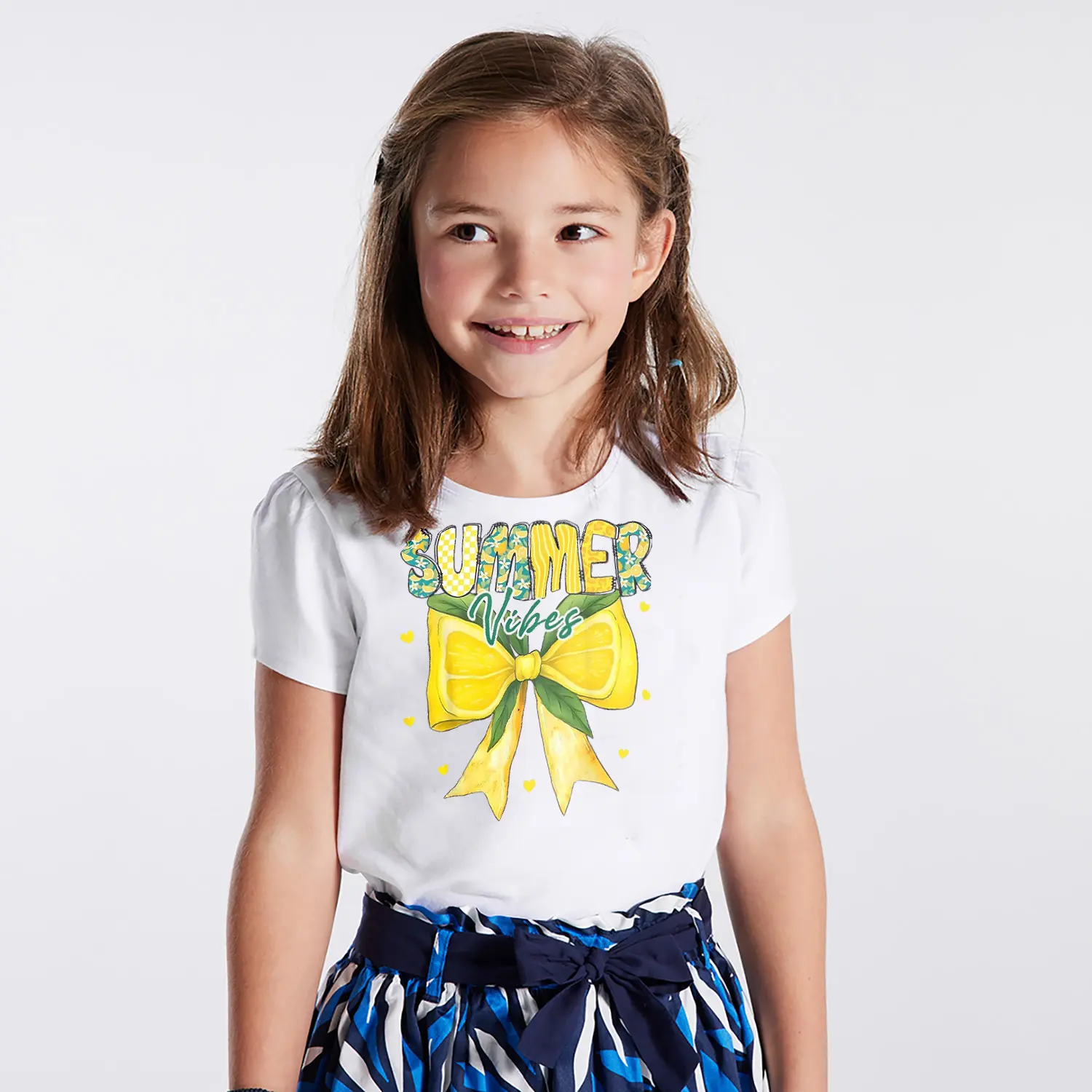 Limon Fiyonk Summer Vibes Yazılı Baskılı Kız Çocuk Tişörtü