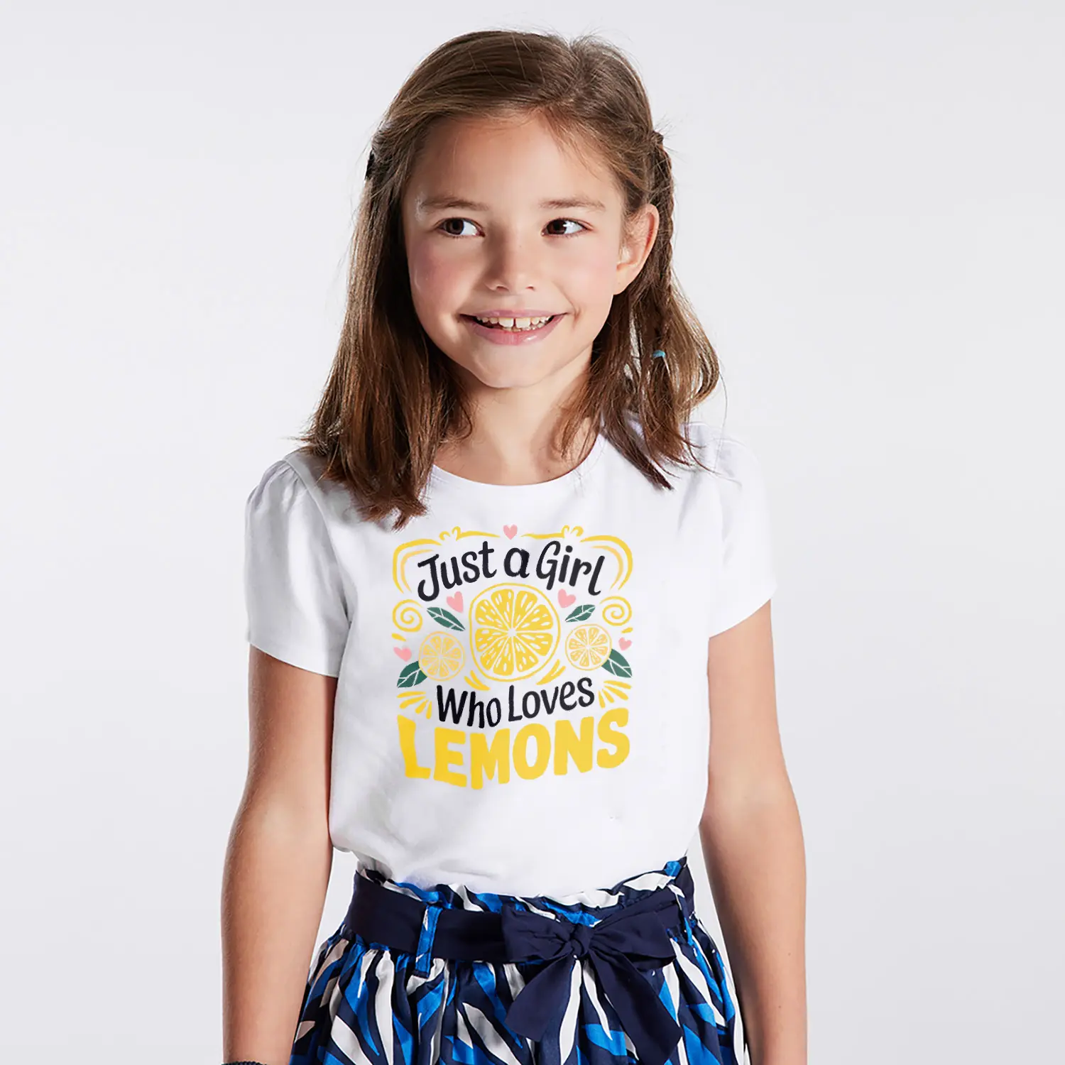 Limon ve Kalpli Just a Girl Who Loves Lemons Yazılı Baskılı Kız Çocuk Tişörtü