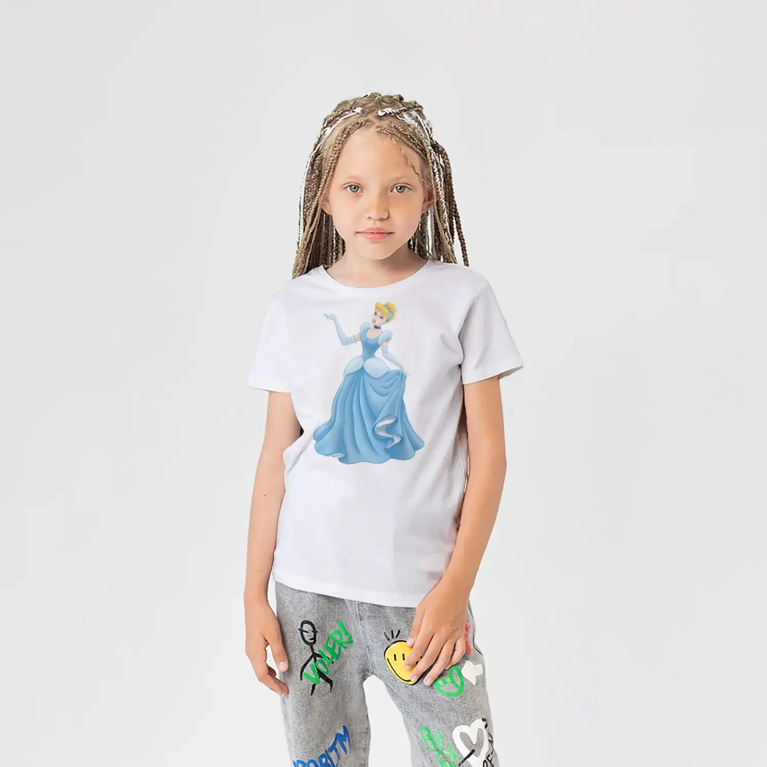 Mavi Elbiseli Büyülü Prenses Figürlü Kız Çocuk Tişörtü