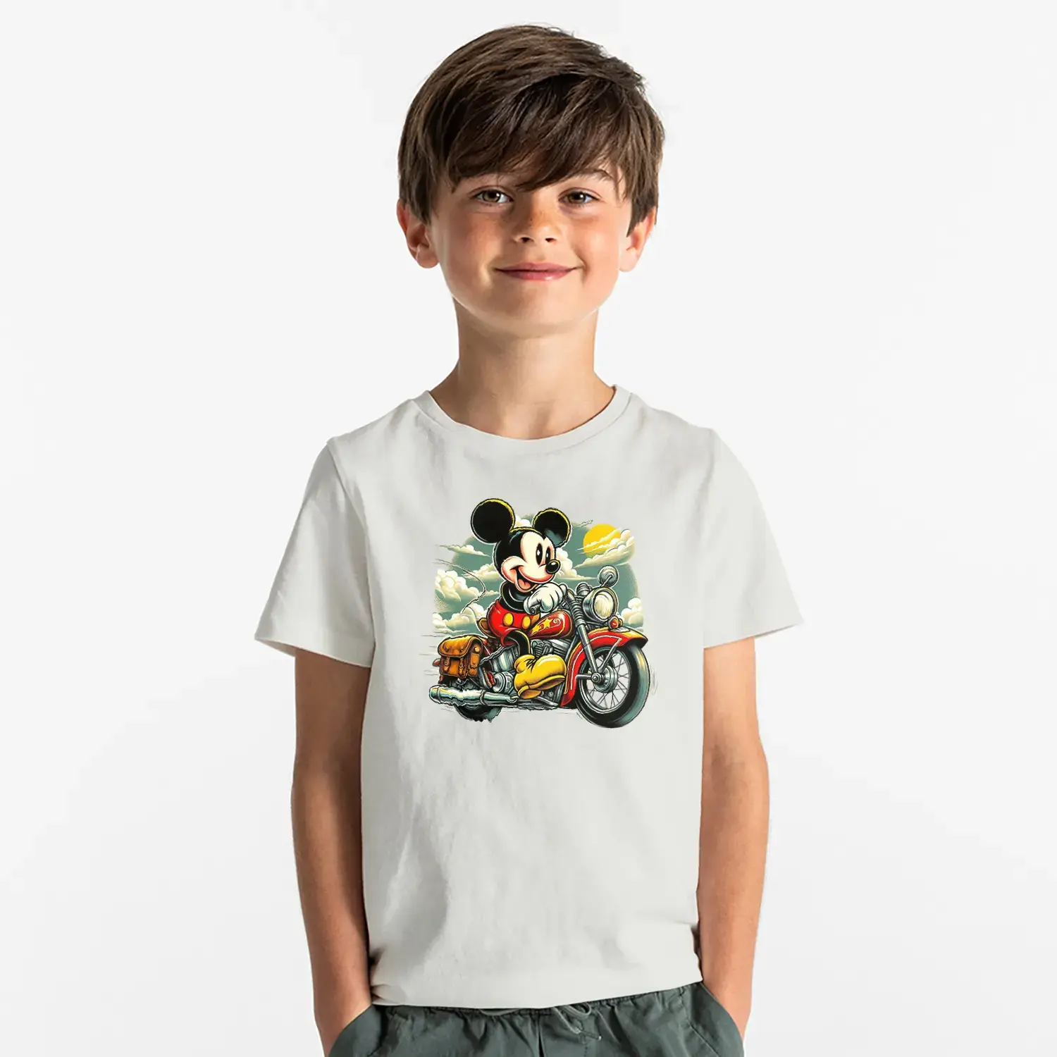 Motorcu Fare Baskılı Erkek Çocuk Tişört