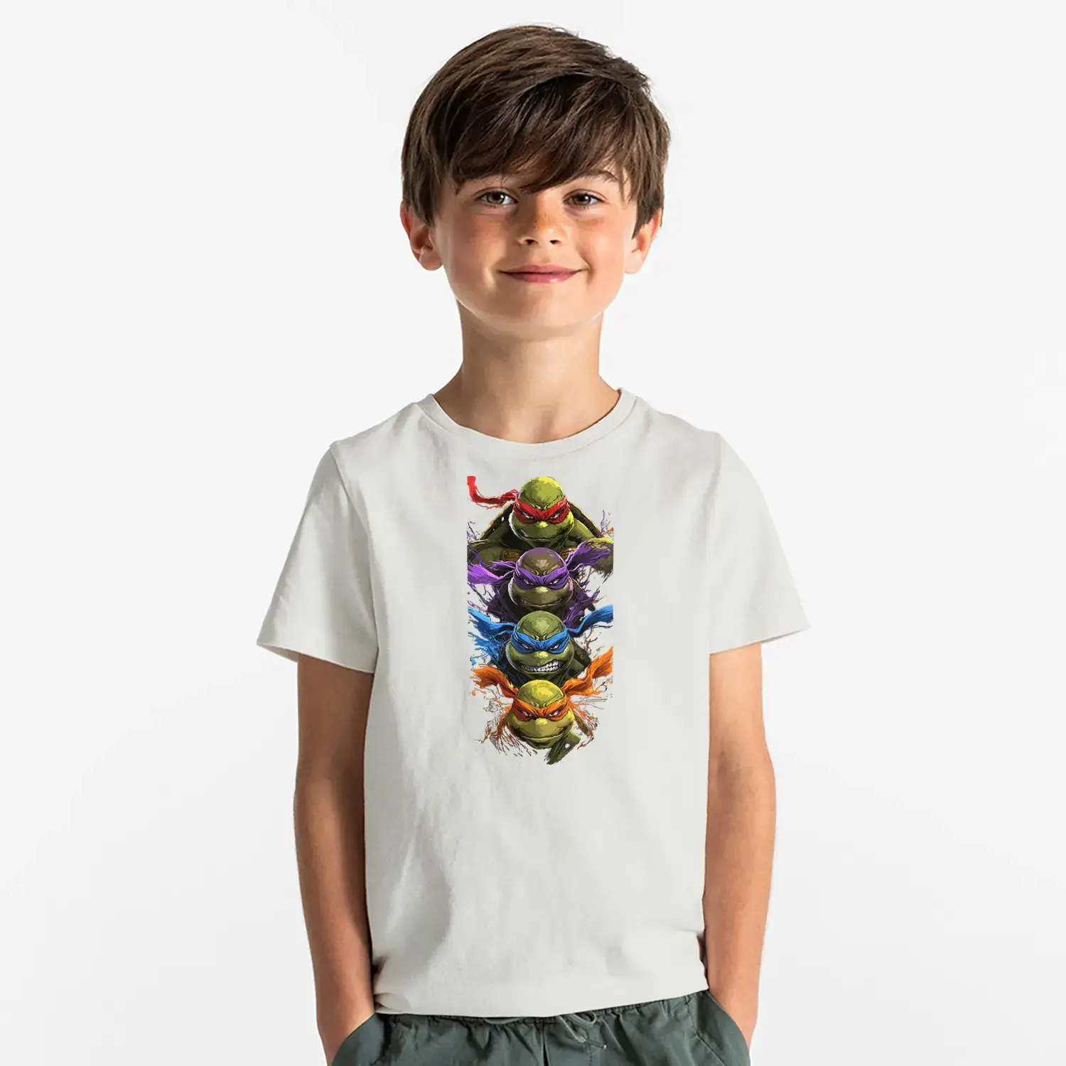 Ninja Kaplumbağalar Renkli Maske Serisi Baskılı Erkek Çocuk Tişört