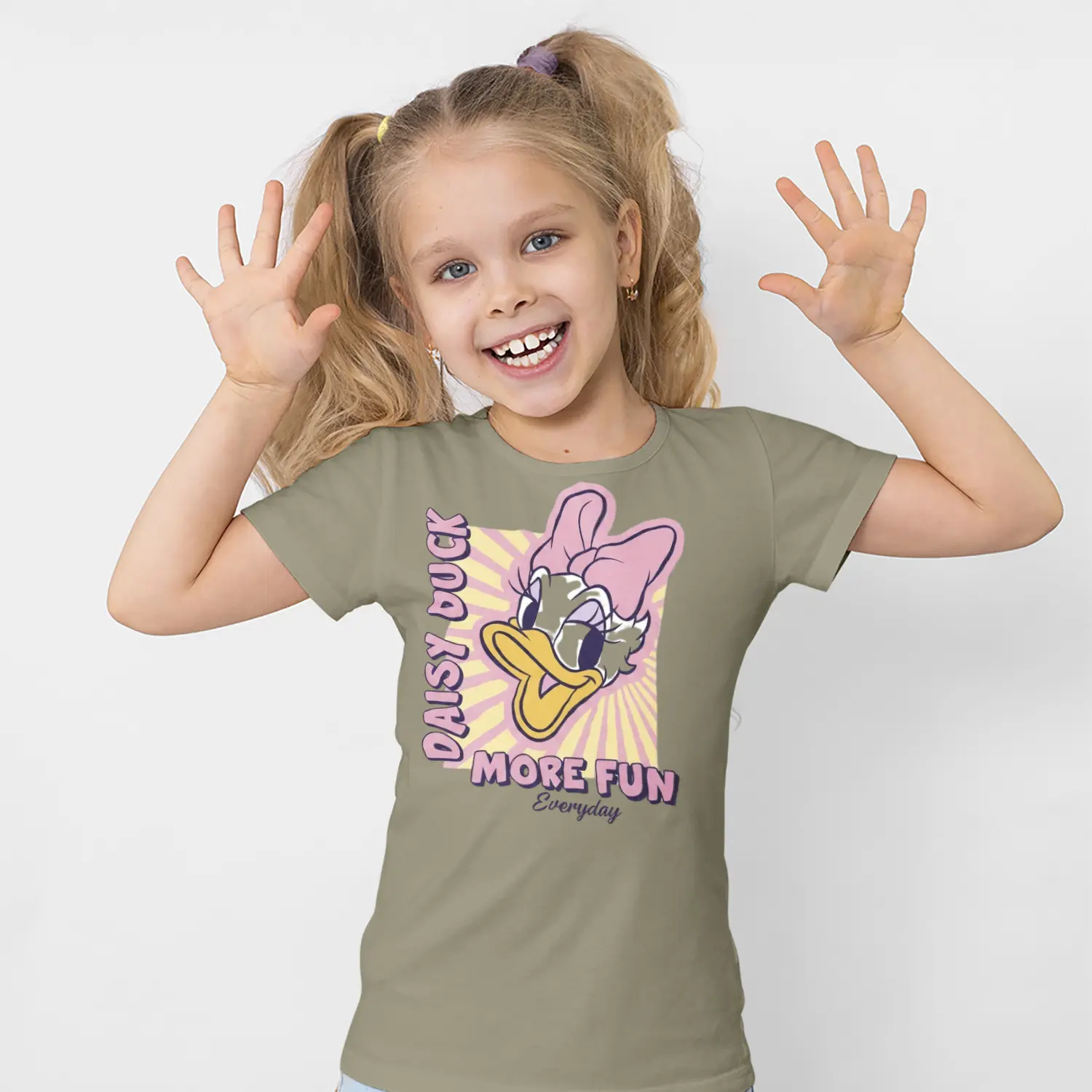 Pembe Fiyonklu Ördek Karikatür More Fun Yazılı Baskılı Kız Çocuk Tişörtü