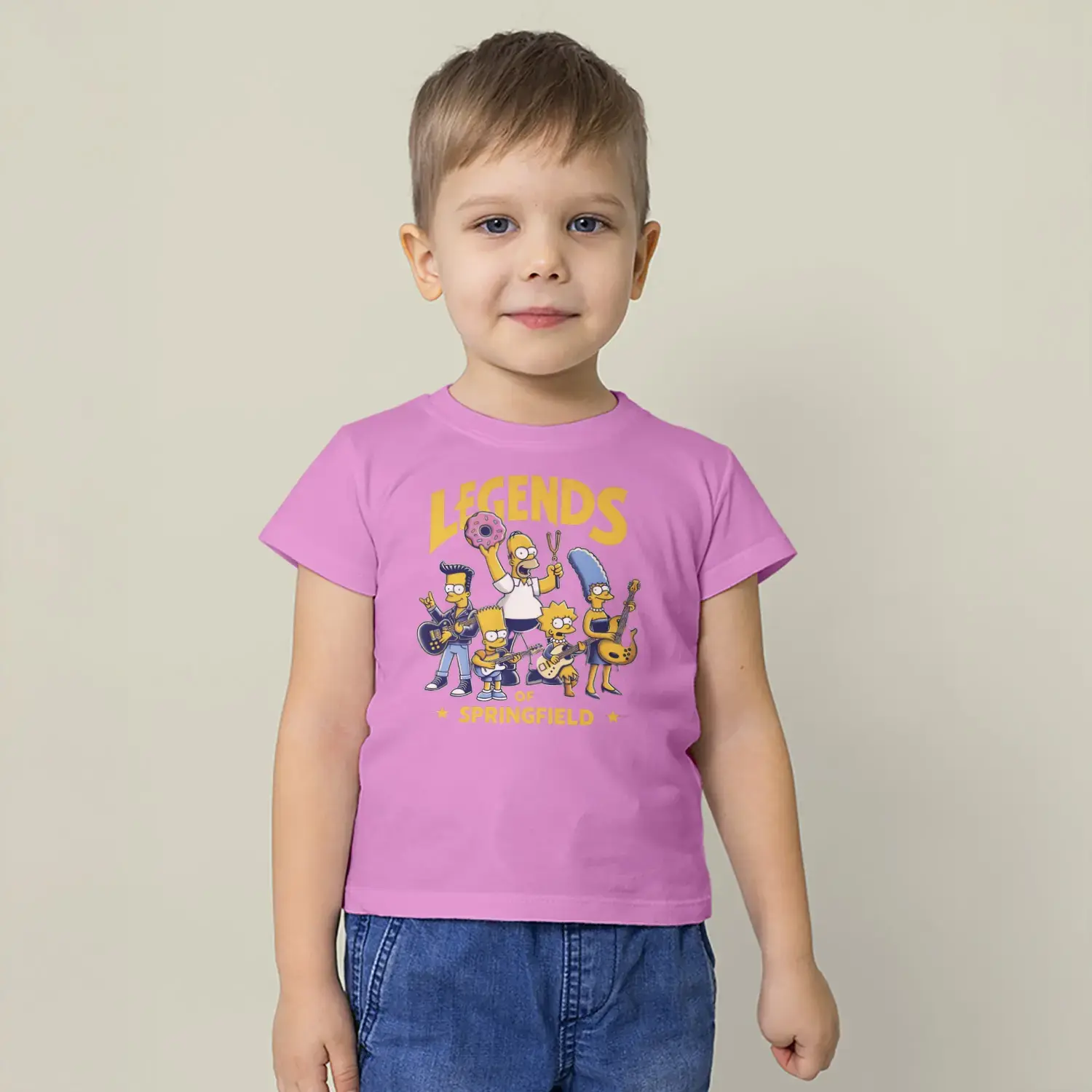 Rock Yapan Sarı Aile Karakterleri Baskılı Erkek Çocuk Tişört