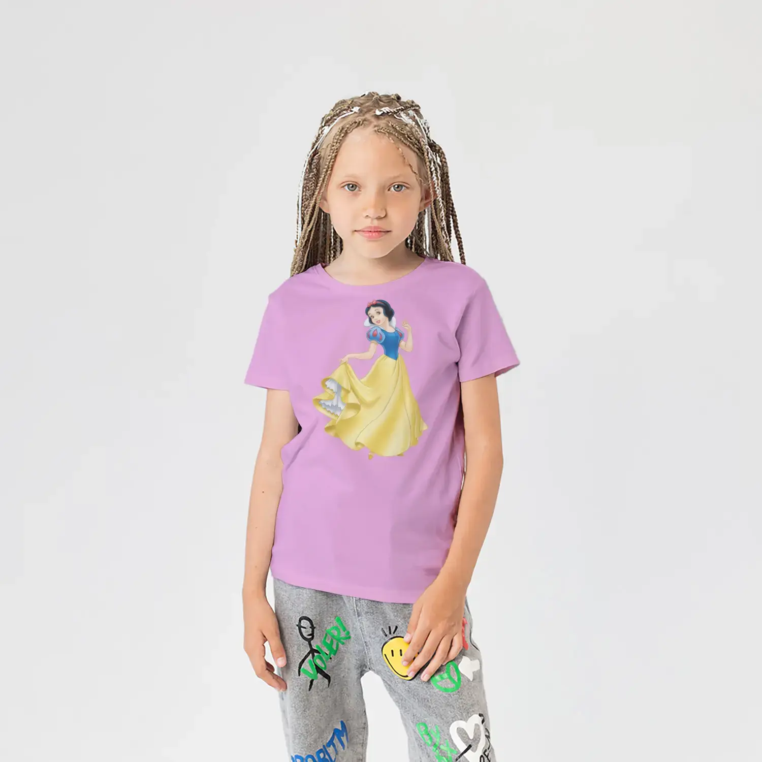 Sarı Etekli Elmalı Masallar Prensesi Figürlü Kız Çocuk Tişörtü