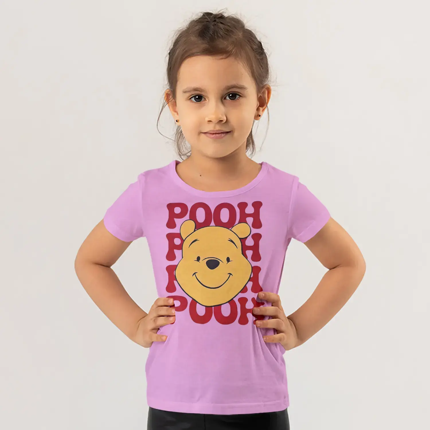 Sarı Yüzlü Sevimli Bal Ayısı Tekrarlı Yazı Baskılı Kız Çocuk Tişörtü