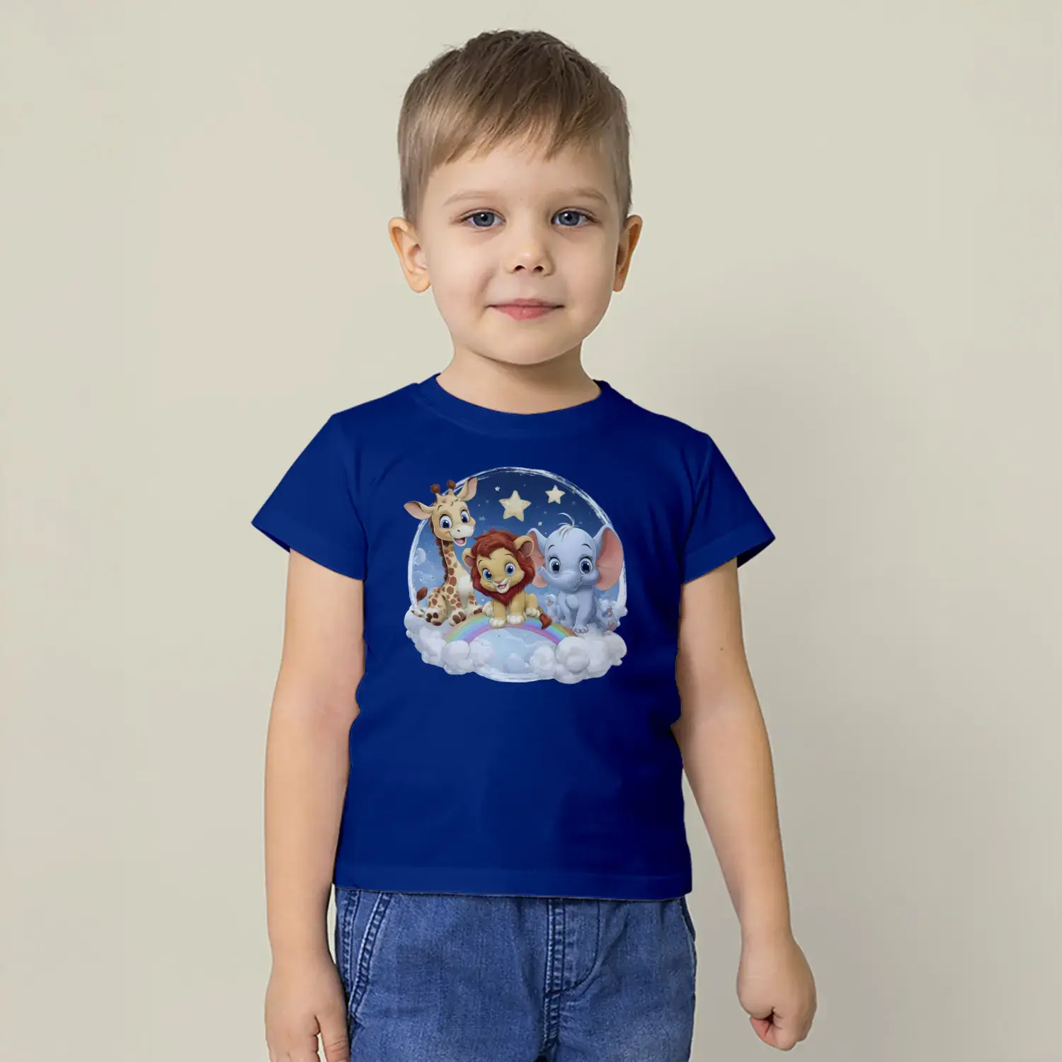 Sevimli Safari Hayvanları Gökyüzü Temalı Baskılı Erkek Çocuk Tişört