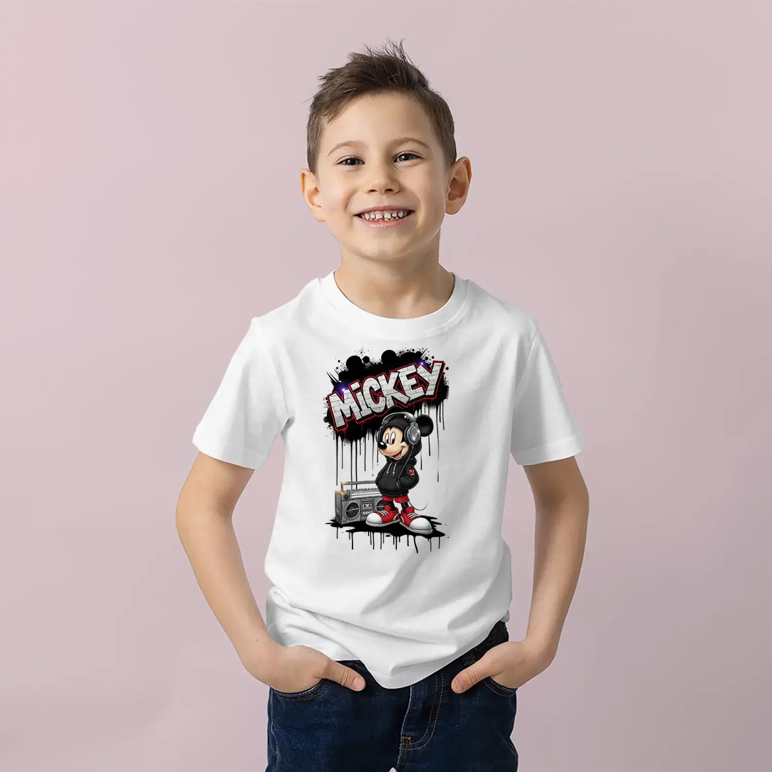 Sokak Tarz Sevimli Fare Baskılı Erkek Çocuk Tişört