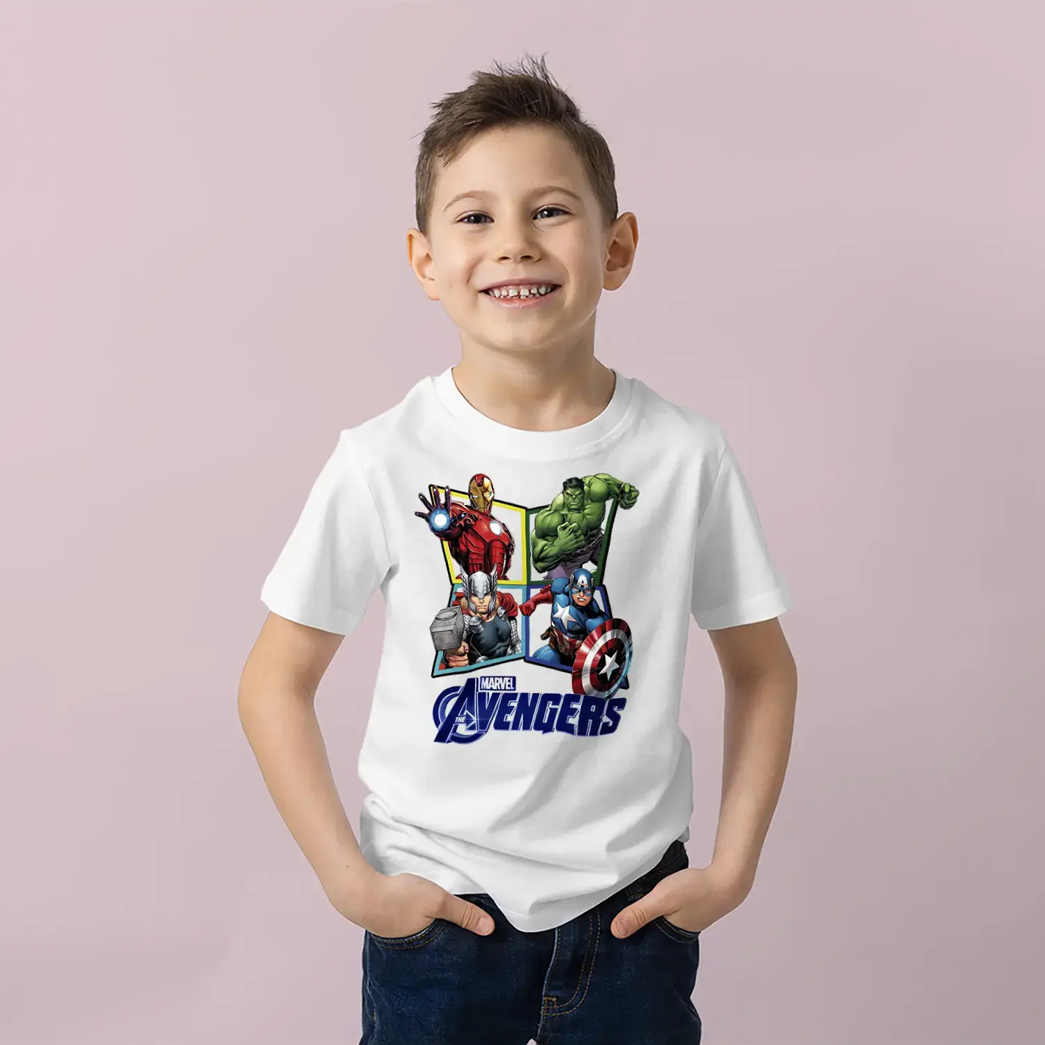 Süper Kahraman Ekibi Baskılı Erkek Çocuk Tişört