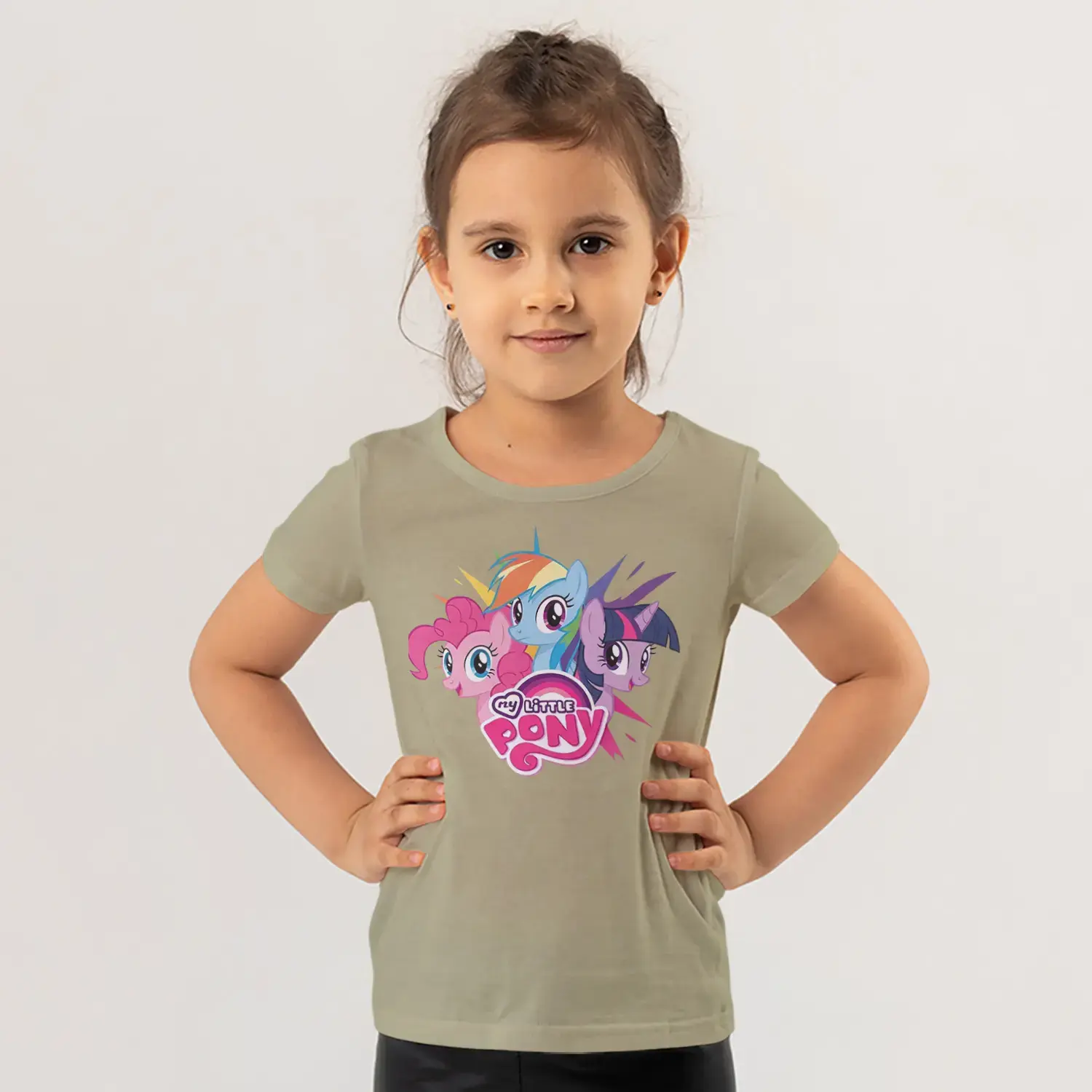 Üçlü Renkli Midilli At Grubu Pembe Logolu Baskılı Kız Çocuk Tişörtü