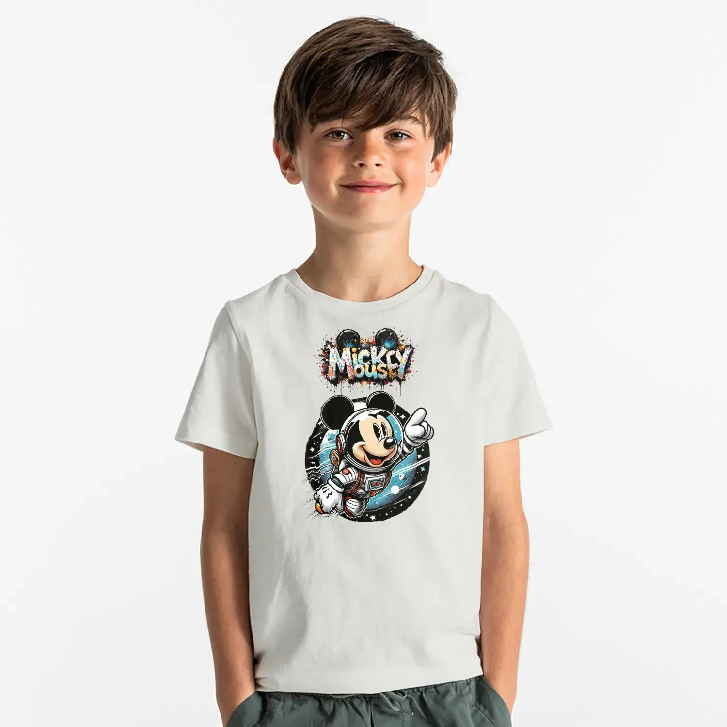 Uzay Macerası Sevimli Fare Baskılı Erkek Çocuk Tişört