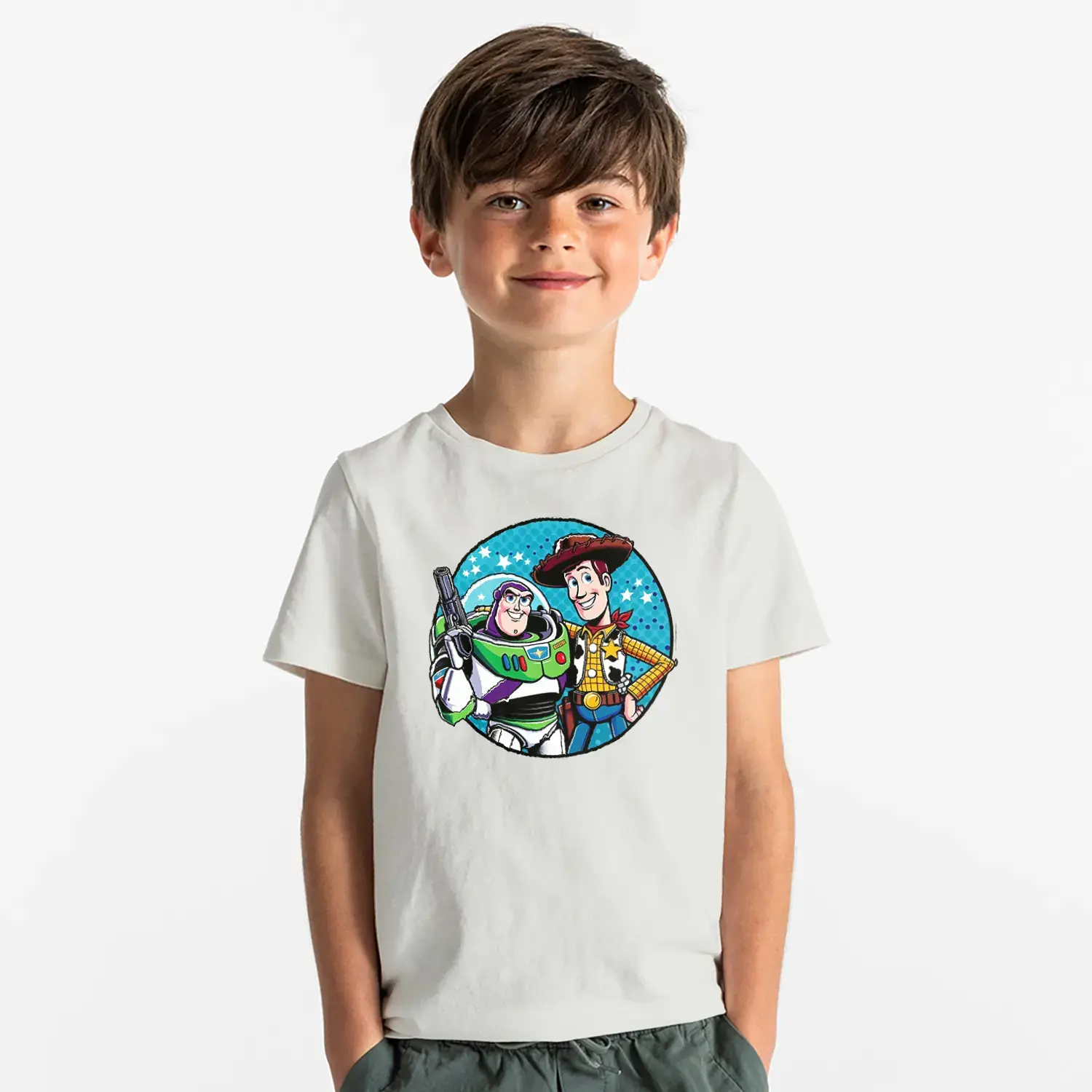 Uzay Ve Kovboy Çizgi Karakter Baskılı Erkek Çocuk Tişört