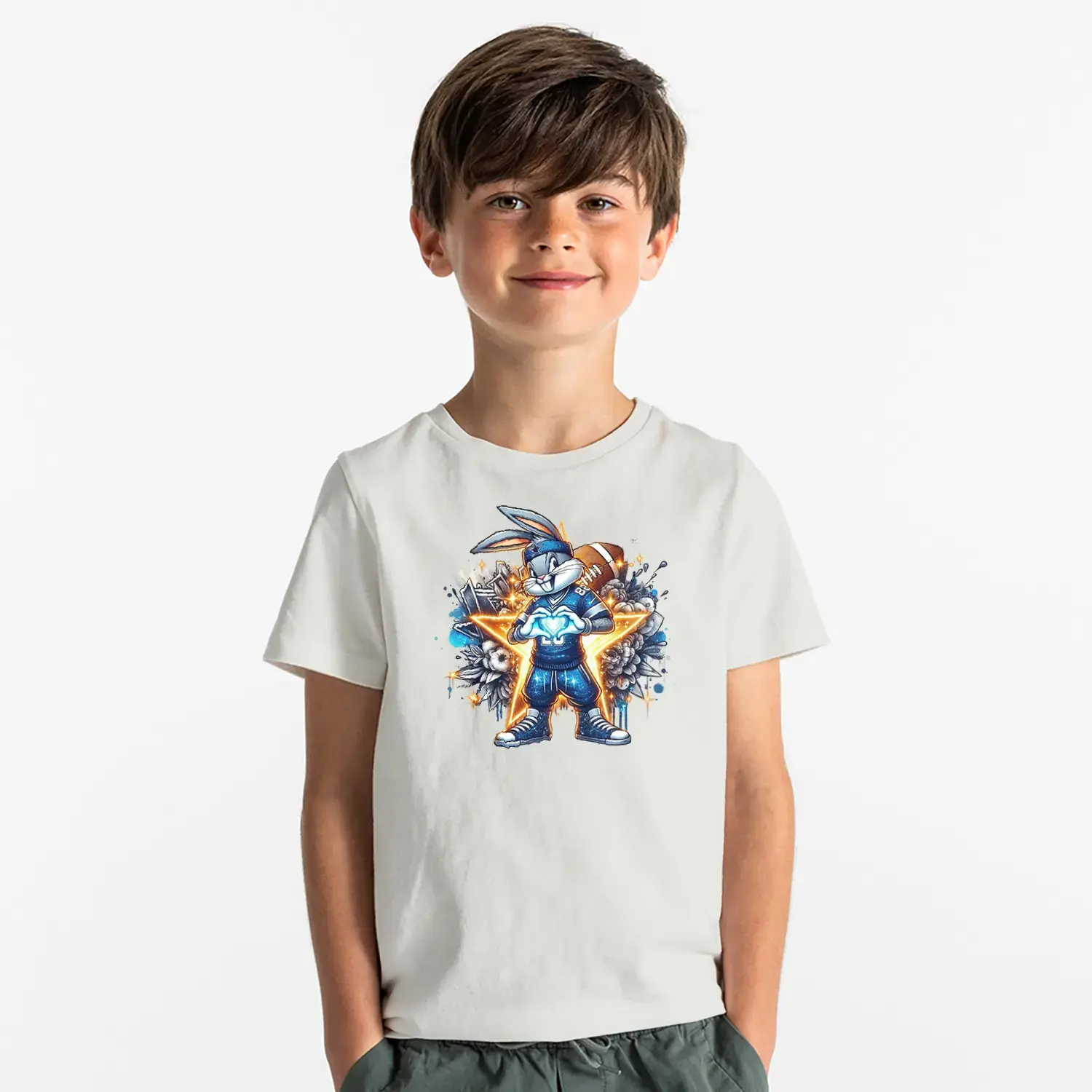 Yıldız Temalı Karizmatik Tavşan Baskılı Erkek Çocuk Tişört