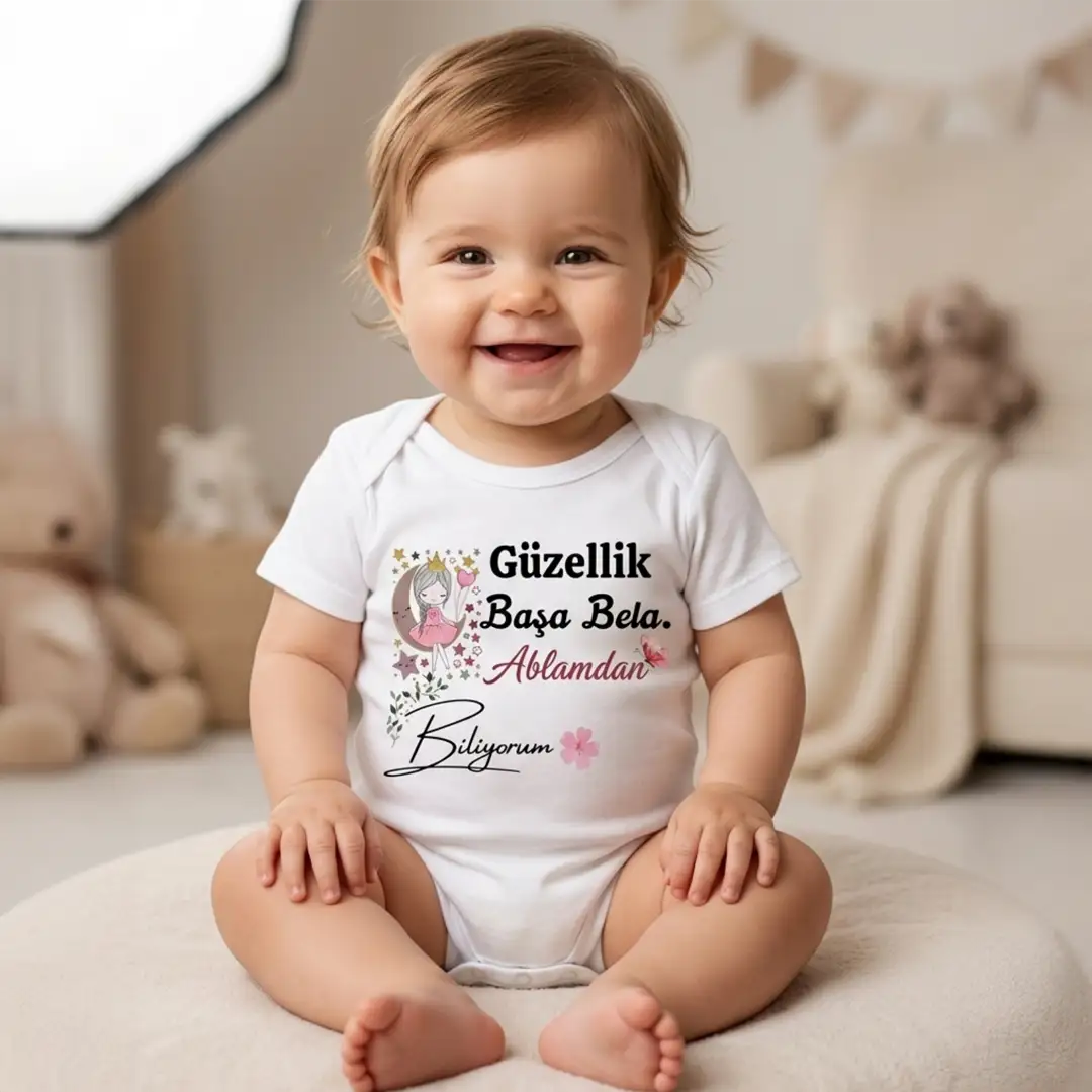 Güzellik Başa Bela Ablamdan Yazılı Baskılı Zıbın